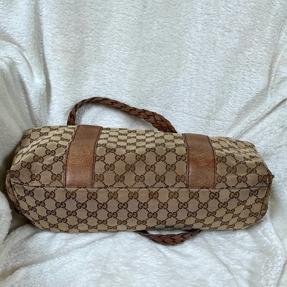 Auth GUCCI Bamboo GG Canvas Tote Bag Beige Brown Leather 232947 Used - Picture 13 of 16